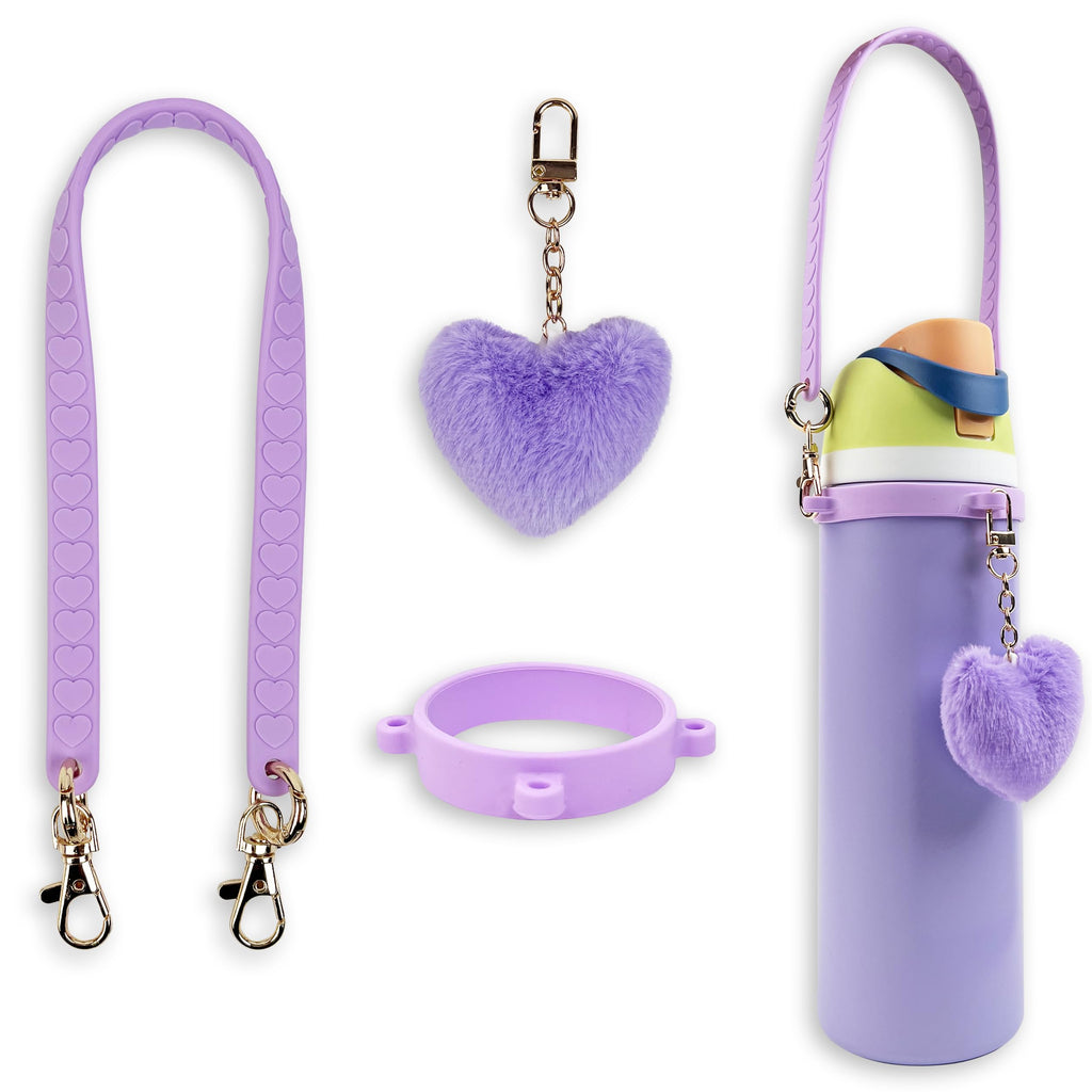 Handle Strap with Heart Charms for Owala & Stanley Cups, for Owala Water Bottle 24oz, 32oz, 40oz, Owala Kids, Pink Owala, stanley 40 oz tumbler with handle, Owala & Stanley Accessories (Purple)