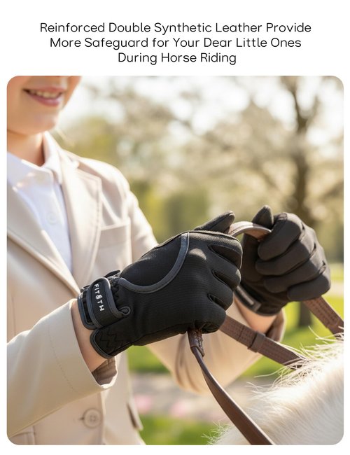 FitsT4 Sports Kids Horse Riding Gloves Girls Boys Equestrian Horseback Riding Gloves Mesh for Youth Children Touchscreen Black XL