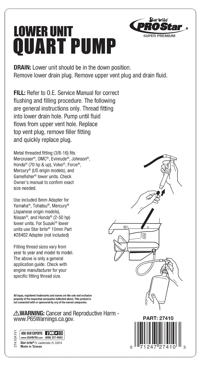Lower Unit Pail Pump for Marine Engines - Heavy-Duty, 96in Hose, 3/8"-16 Fitting