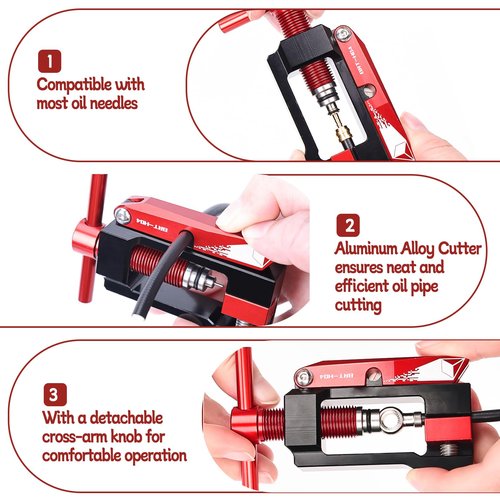 SYWAN Bicycle Needle Insertion Tool, Bike Hydraulic Brake Kit Bicycle Hydraulic Hose Fitting Insert Tool with Hydraulic Hose Cutter Needle Barb Driver Head Brake Lines Tubing Entry Device, Red