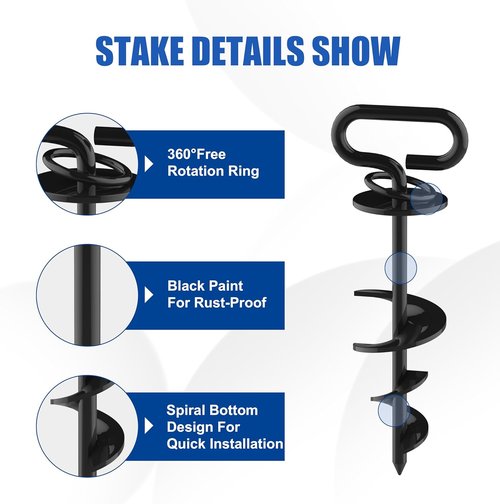 Eurmax USA Heavy-Duty Dog Tie Out Stake - Triple Lock Anchor for Large Dogs | 2-Pack Black