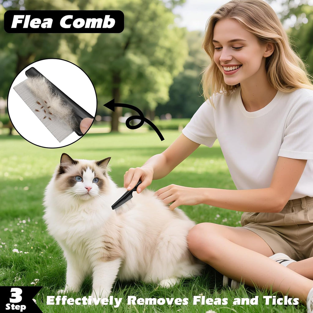Skiennix Self-Cleaning Slicker Brush Set - 3PCS Pet Grooming Tools for Dogs, Cats & Horses | Skin-Friendly Dematting Comb (Purple)