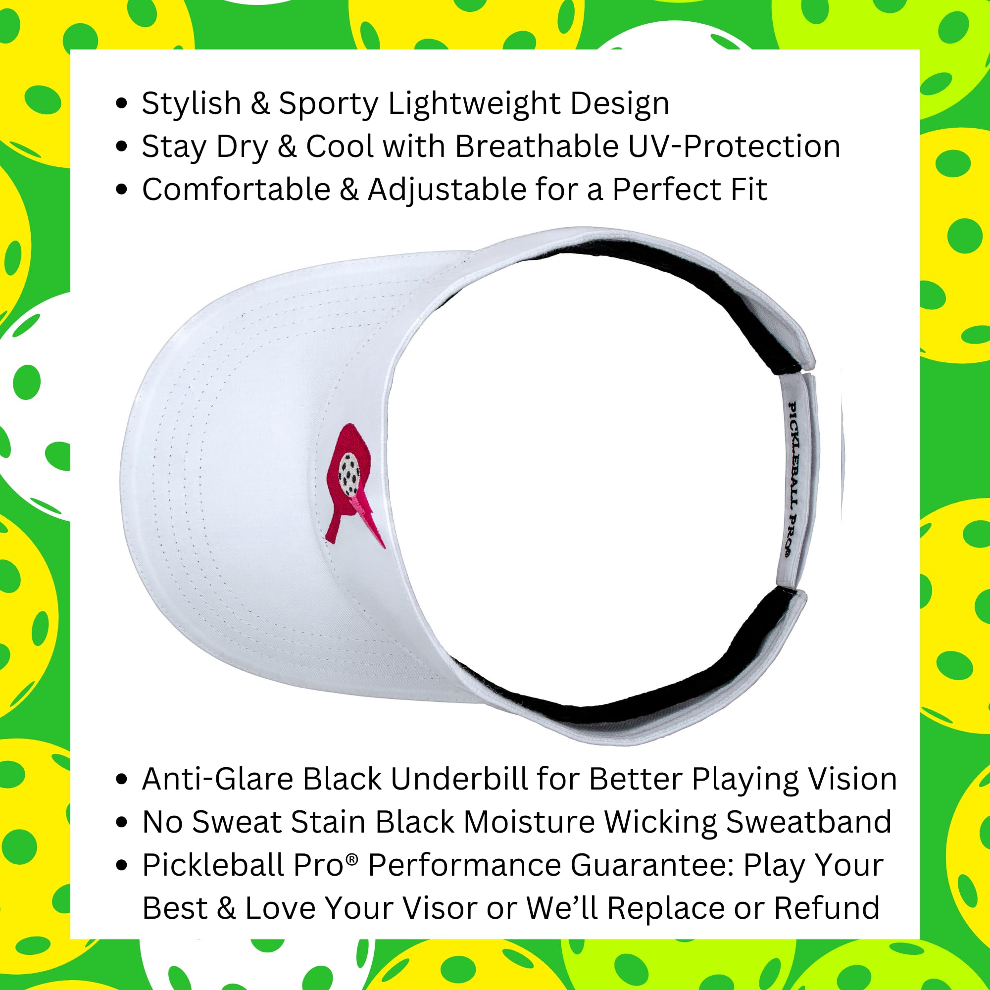 Pickleball Pro® Visor Women's Lightweight, UV-Protective, Stay Cool Sports Visor (Dark Pink Logo)