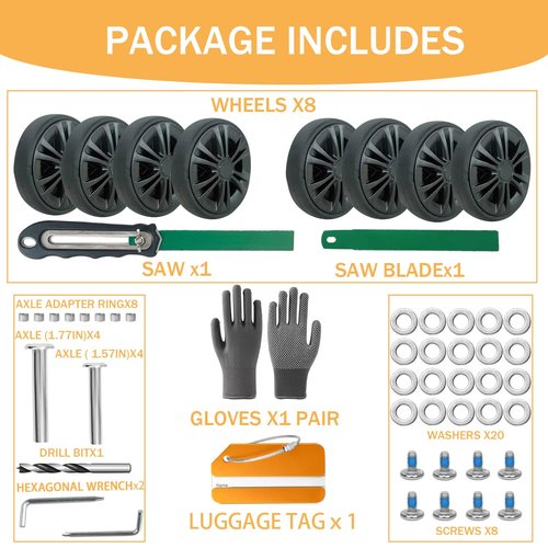 Luggage Suitcase Replacement Wheels 2.11inch(53.5mm) Diameter 8 Pcs 0.45inch(11.5mm) Thickness Wear-Resistant Mute Suitcase Rubber Swivel Caster Repair Kits for Trolley Bag Travel Box