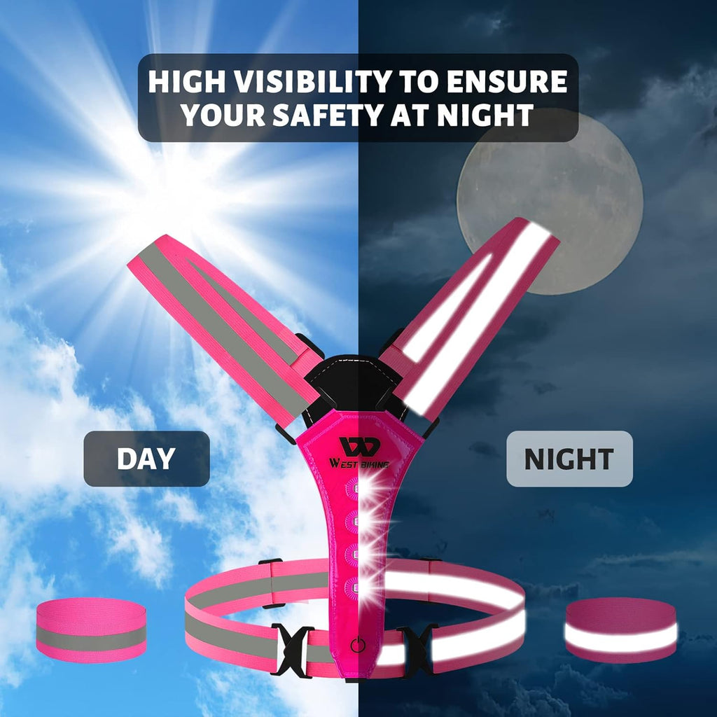 West Biking Reflective Running Vest - Rechargeable Light-Up Gear for Night Walkers & Runners