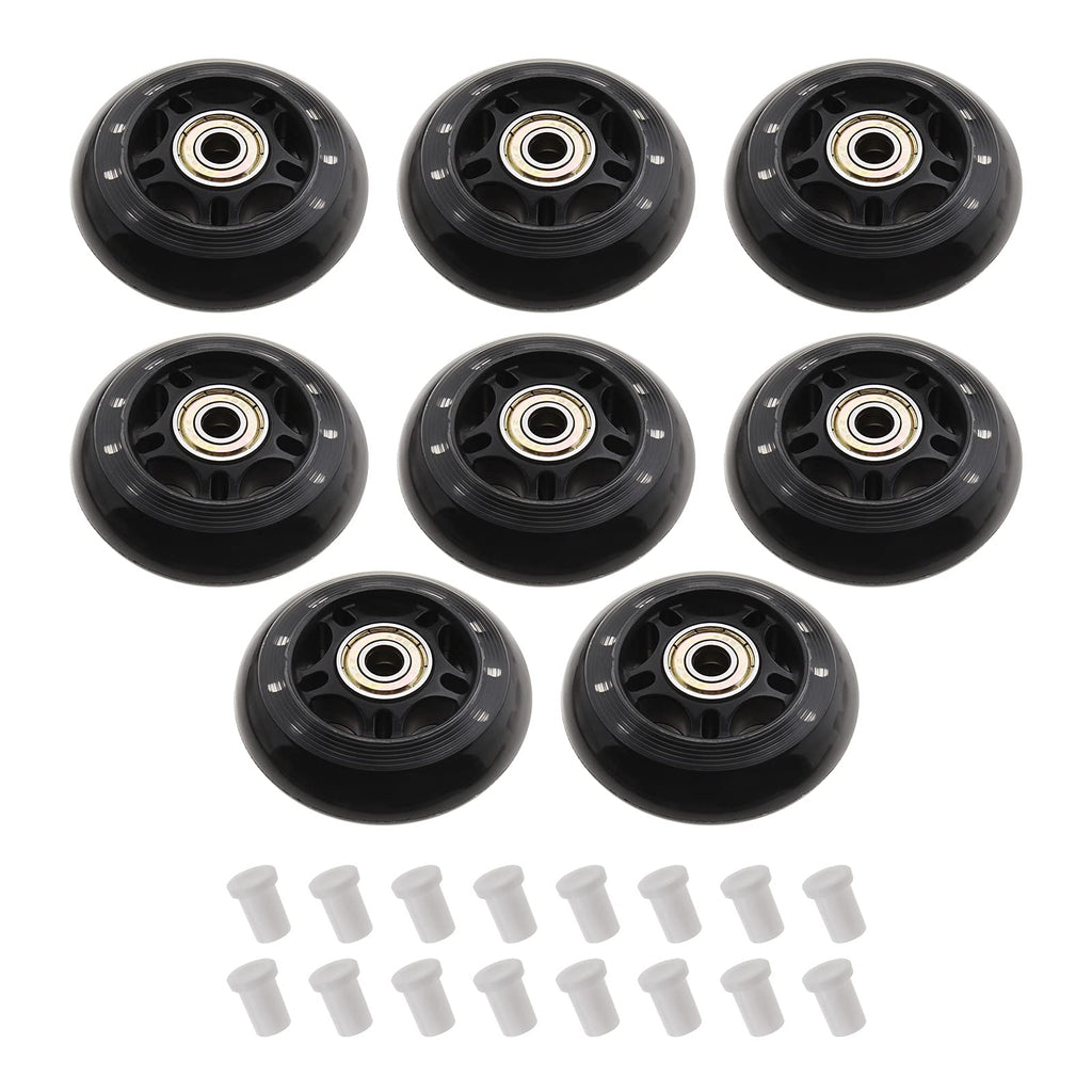 SING F LTD 8pcs 70mm 82A Skating Wheels with ABEC-7 608ZZ Bearing for Boys & Girls Indoor Outdoor Recreational Riding with 6mm White Plastic Spacers Replacement Black PU