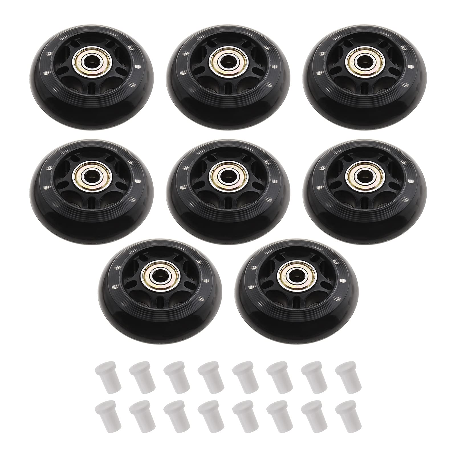 SING F LTD 8pcs 70mm 82A Skating Wheels with ABEC-7 608ZZ Bearing for Boys & Girls Indoor Outdoor Recreational Riding with 6mm White Plastic Spacers Replacement Black PU