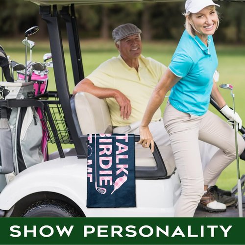 rofiowa Talk Birdie to Me Polyester and Cotton Blend Printed Golf Towel, Funny Pink Golf Accessories for Women, Golf Gift for Golf Fan Her, Golf Lover Birthday Gift, Black 3, OGT043