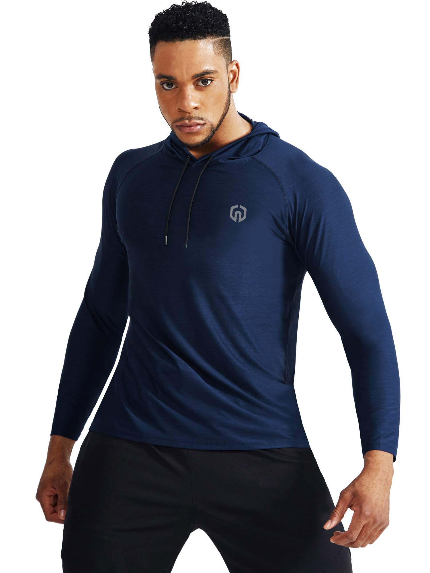 NELEUS Men's 3 Pack Dry Fit Running Shirt Long Sleeve Workout Athletic Shirts with Hoods,5071 Navy,Light Grey,Light Green,US S,EU M
