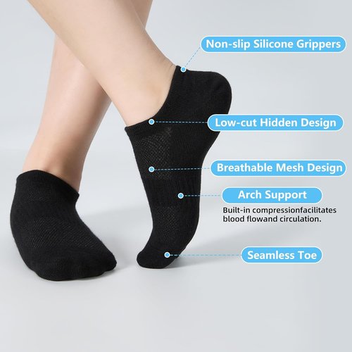 ATBITER No Show Socks - Women's Non-Slip Low Cut Invisible Liner | 6 Pairs in Classic Colors