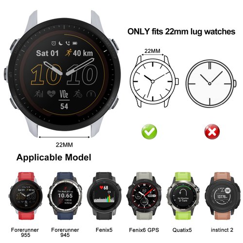 ISABAKE Band for Garmin Forerunner 955/ Forerunner 945/ Forerunner 935,Compatible with Fenix 5/ Fenix 5plus/ Fenix 6/ Fenix 6 Pro/Approach S60,Soft Silicone 22mm Replacement Bands