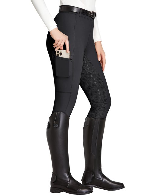 FitsT4 Sports Women's Full Seat Riding Tights with Zipper Pockets Horseback Riding Pants Equestrian Breeches for Women Black M