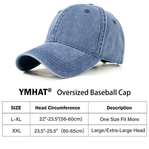 Oversized XL XXL 100% Cotton Basebal Cap Large Dad Washed Sport Cap Unconstructed Low Profilel Hat for Big Head(23.5"-25.5") Navy Blue