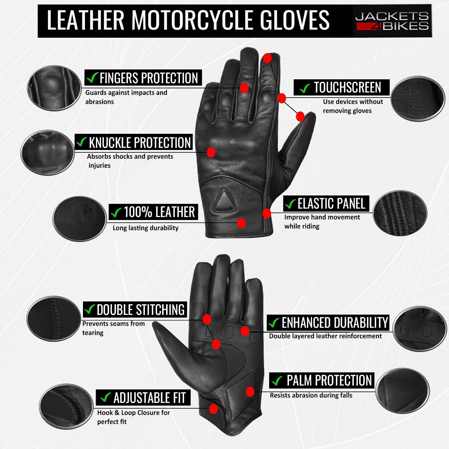 Skiennix Motorcycle Gloves - Premium Leather, Touch Screen, Non-Slip Protection for Men