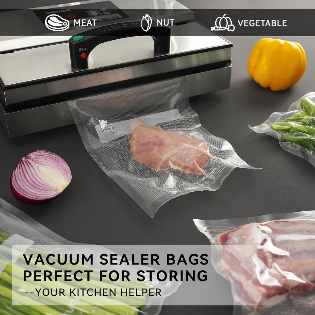 Wevac Vacuum Sealer Bags - Heavy Duty 6" x 10" Precut, 200 Count with Liquid Block & Bone Guard