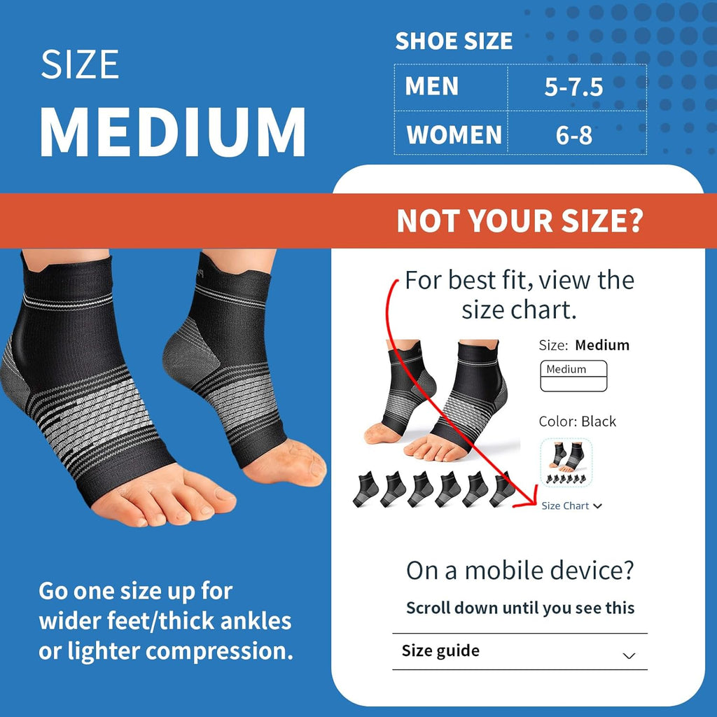 Skiennix Plantar Fasciitis Socks - Compression Ankle Brace with Arch Support for Pain Relief | Black, Medium - 6 Pairs