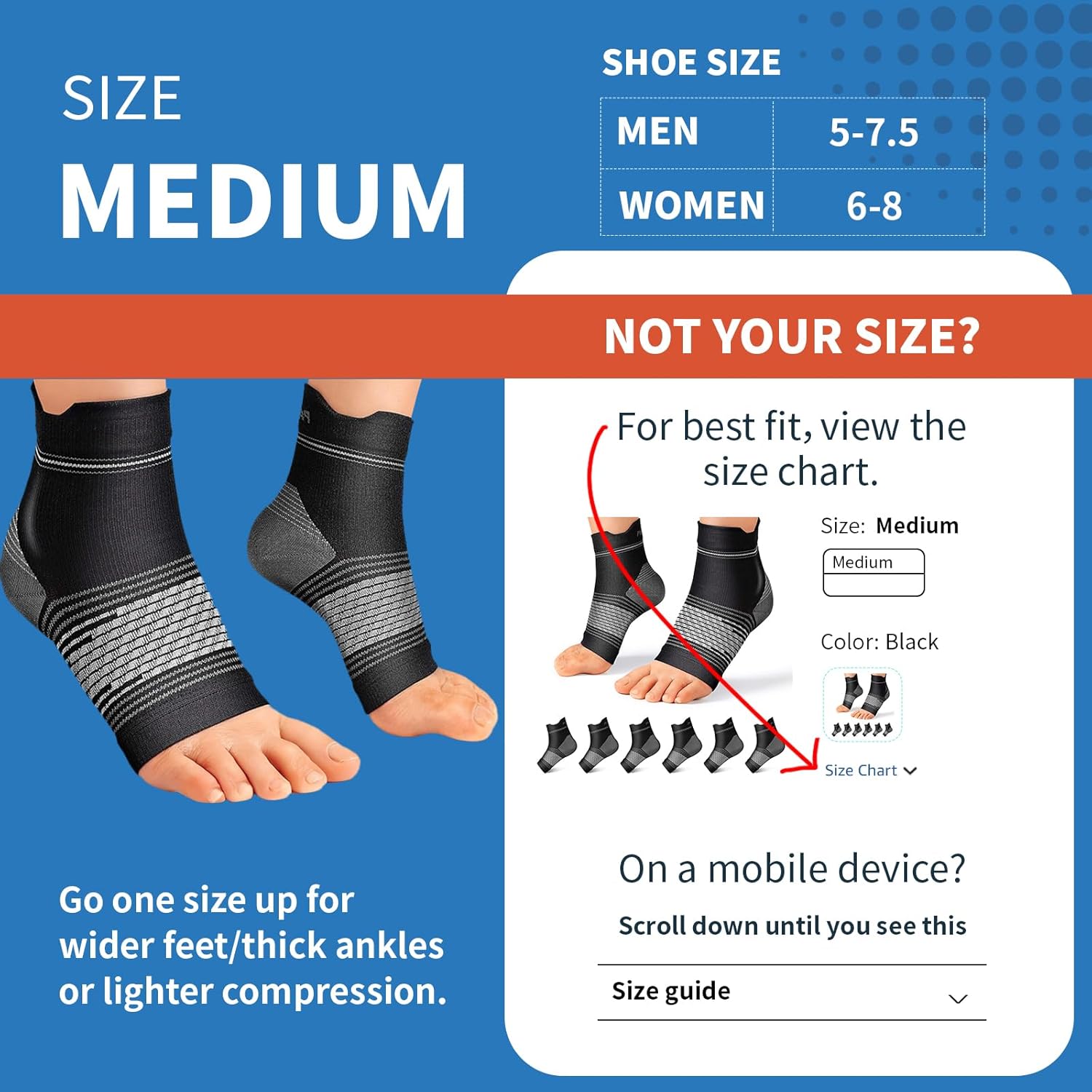 Skiennix Plantar Fasciitis Socks - Compression Ankle Brace with Arch Support for Pain Relief | Black, Medium - 6 Pairs