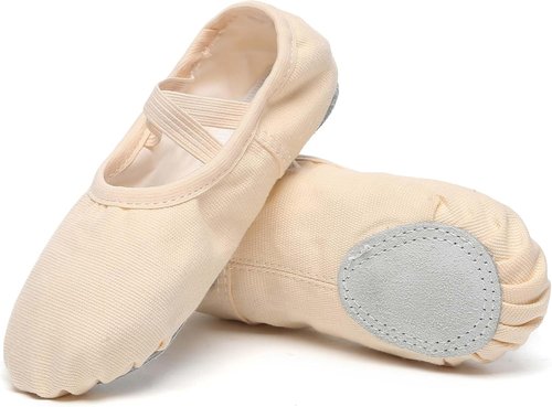 Danzcue Ballet Shoes for Girls - Soft Canvas & PU Leather Dance Slippers | Non-Slip Soles for Toddlers & Kids