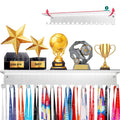 Lapetale Fashion Non-Slip White Trophy Shelf - 16 Inch Medal Hanger Display for Wall with Upgraded Shelves for Trophies, Gymnastics, Soccer, Swim