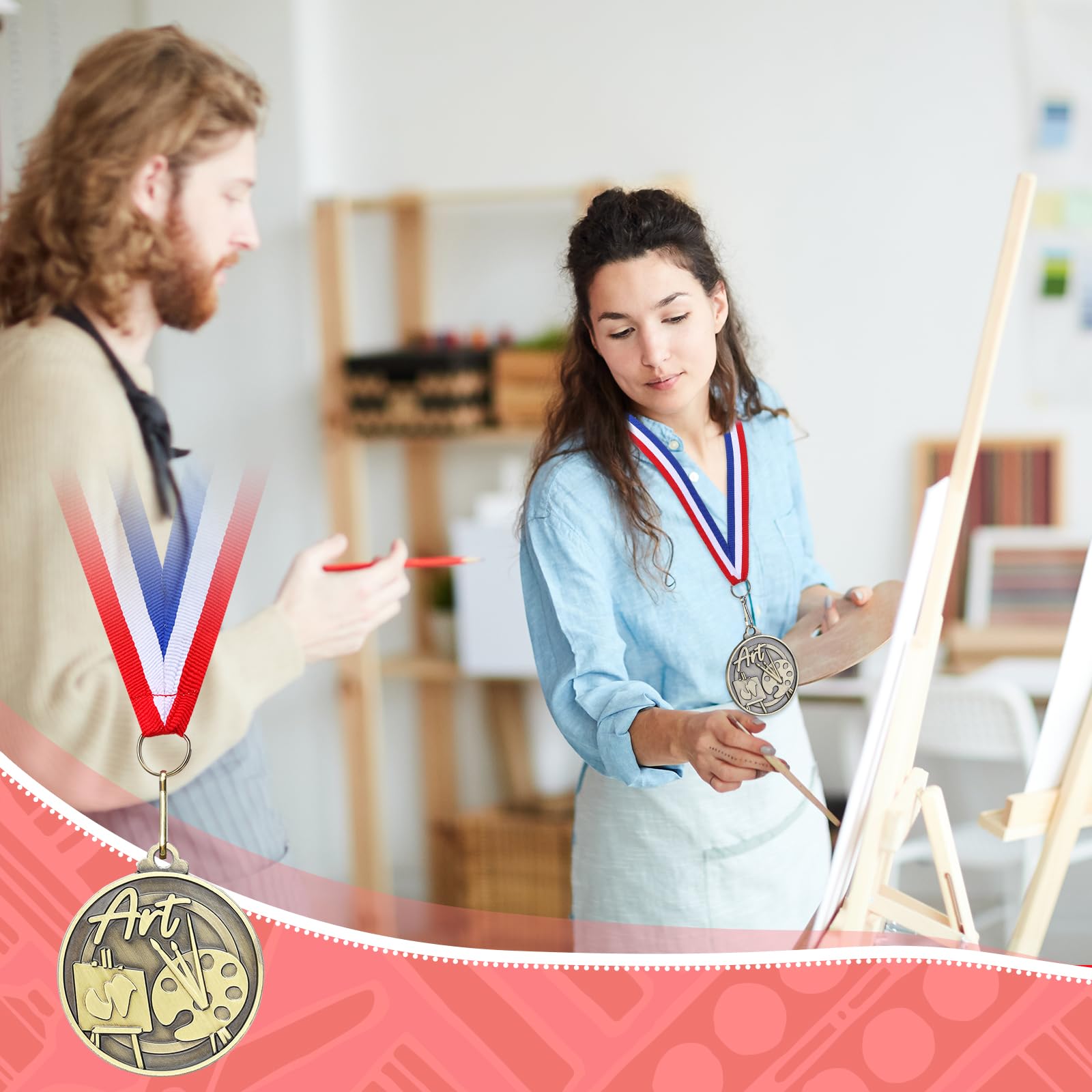 Quelay 30 Pcs 2'' Medals for Awards Winner Bulk with Neck Ribbons Metal Trophy Award Prize Gift for Kids Students Adults School Graduation Participation Competitions(Art)