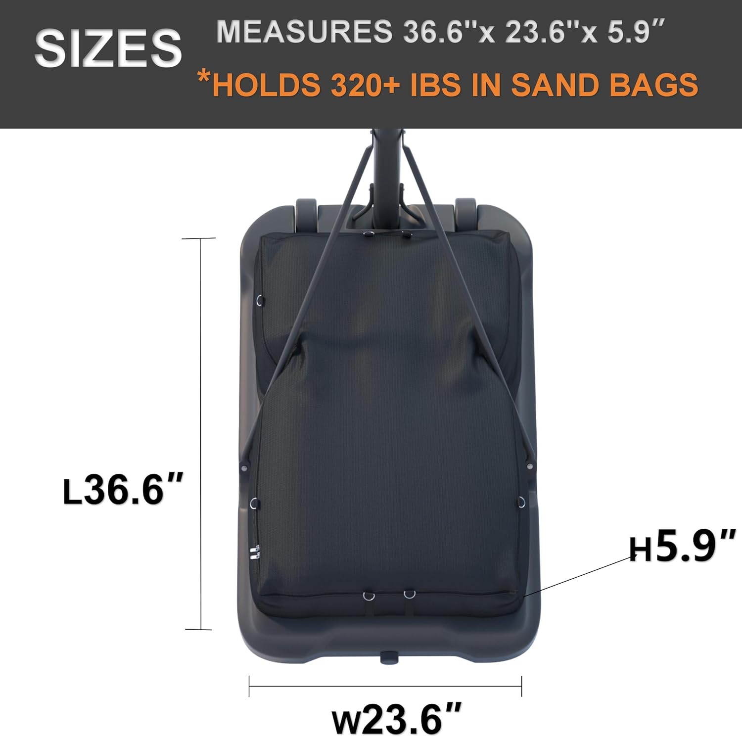 Skiennix Basketball Hoop Sandbag - Heavy Duty Waterproof & Dustproof Base Anchor | Holds 320+ lbs, 36.6" D x 23.6" W x 5.9" H (Black)
