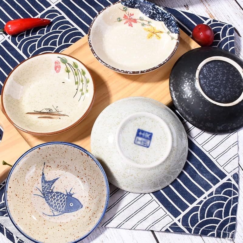 Soy Sauce Dishes Set of 5, 3.8 in – Japanese Style Dipping Bowls (GS)