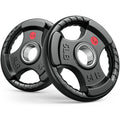 Gikpal Olympic Weight Plates, 2-Inch Three-Grip Rubber Coated Barbell Plates with Steel Hub, Cast Iron Weights for Strength Training & Home Gym, Pair or Sets (2.5–45LB)