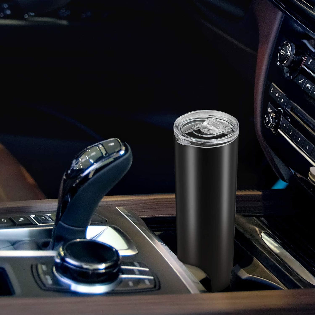 Skiennix 20 oz Stainless Steel Skinny Tumbler - Double-Insulated, Splash-Proof Lid & Straw | Black