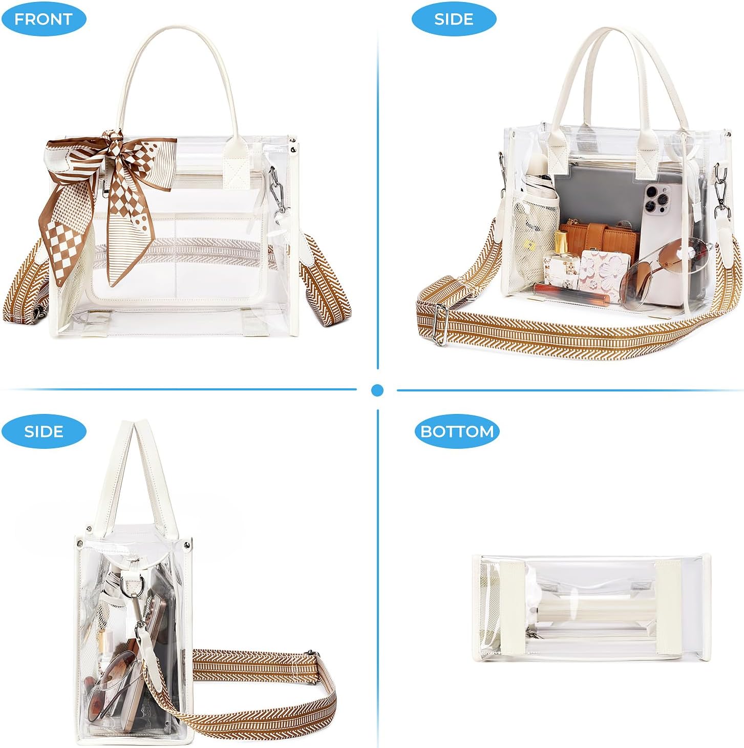 Skiennix Clear Tote Bag - Transparent Stadium Purse for Women | Durable PVC with Guitar Strap