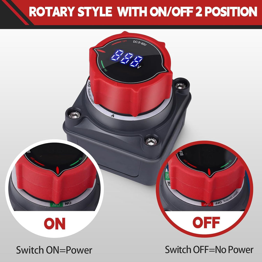 AWBLIN Battery Disconnect Switch - Upgrade Voltmeter Master Isolator for Marine, RV, Truck, and Car (DC 5-60V)