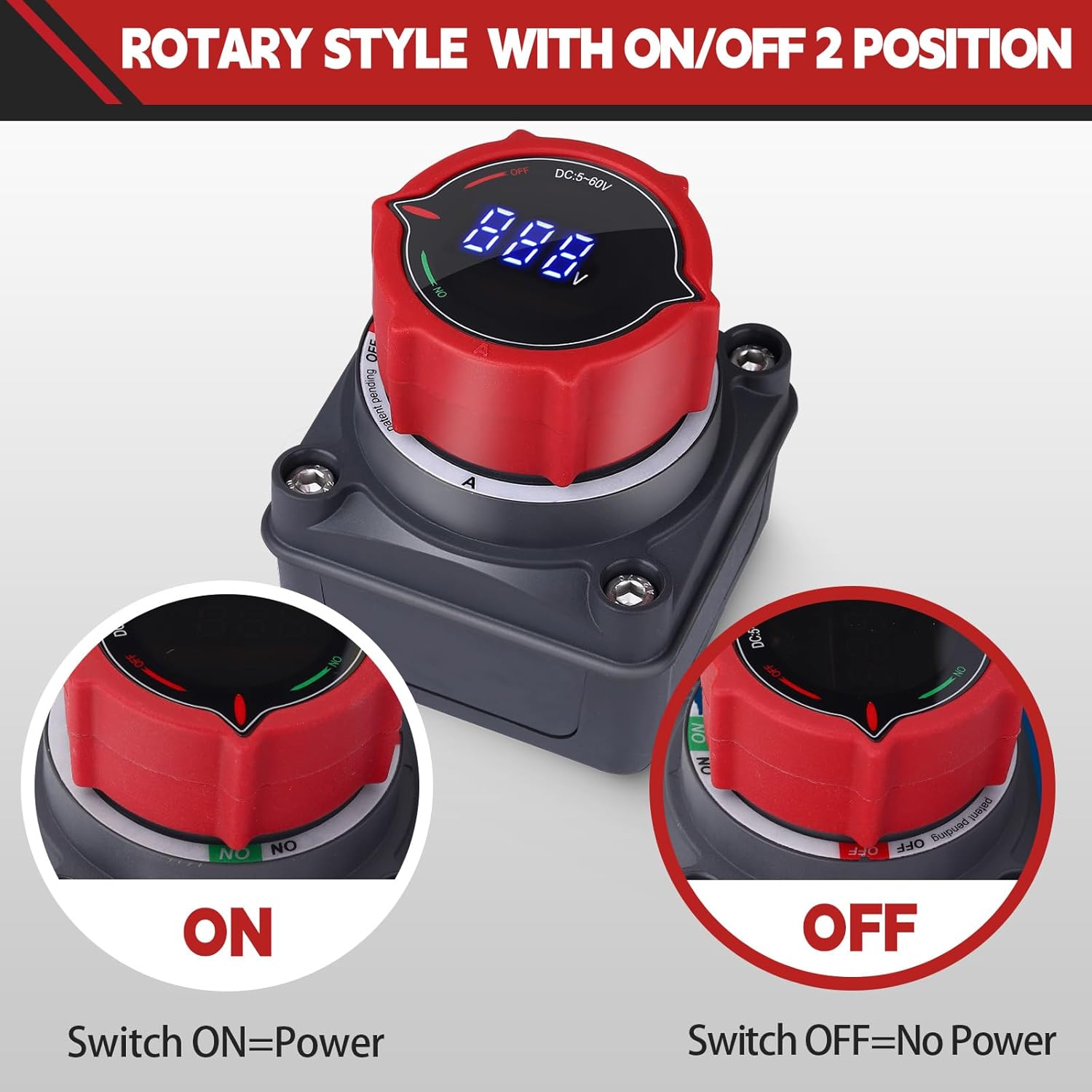 AWBLIN Battery Disconnect Switch - Upgrade Voltmeter Master Isolator for Marine, RV, Truck, and Car (DC 5-60V)