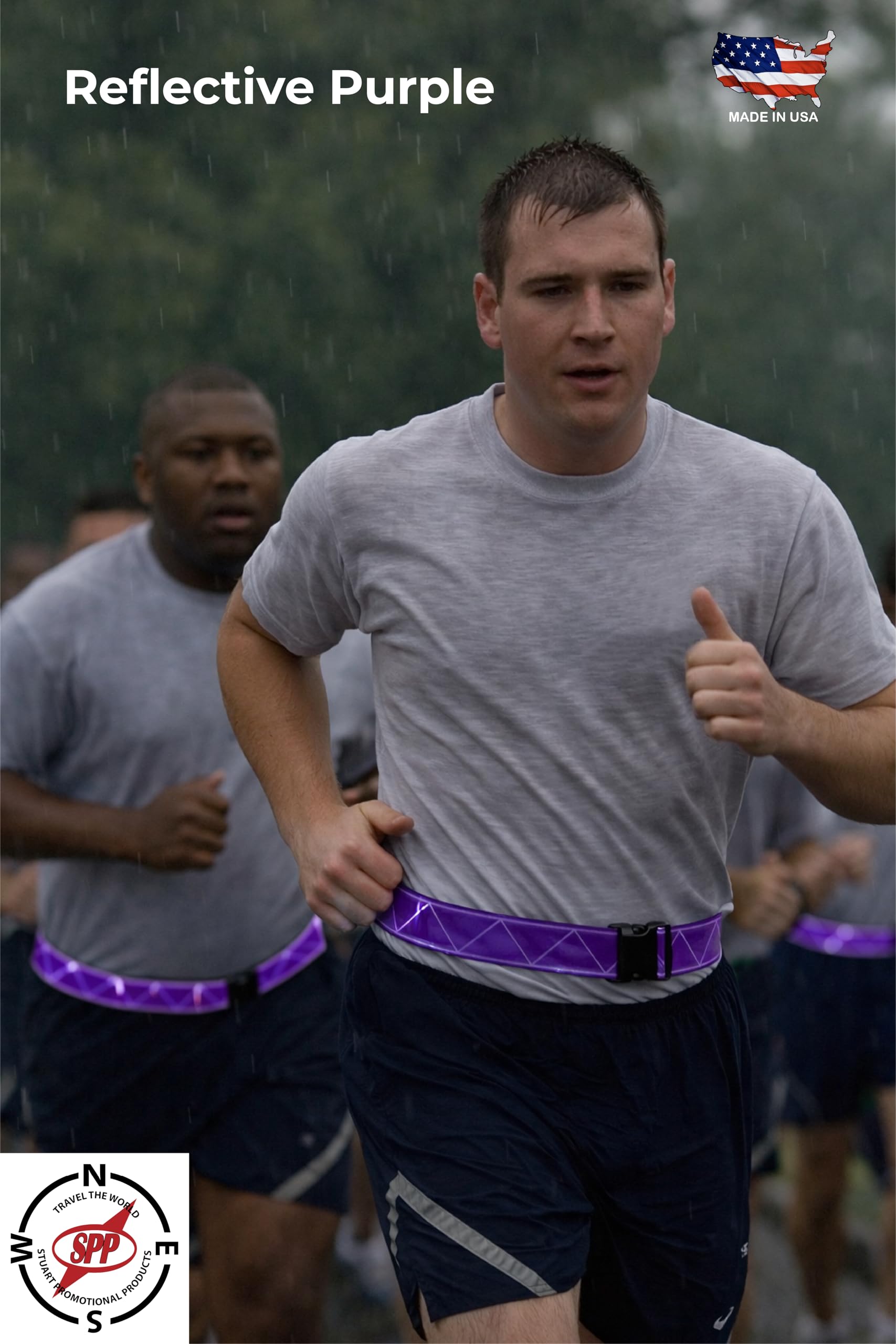 Stuart Promotional Products Purple Reflective Running Belt for High Visibility Safety - Adjustable Reflective Belt for Running, Walking, Cycling, Military & PT Gear