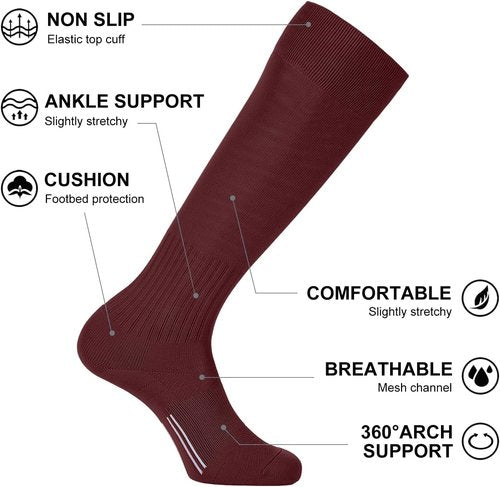 FITRELL 2/3 Pack Soccer Socks Baseball Softball For Youth Kids Boys Girls, Over-The-Calf Football Socks for Adult Men Women