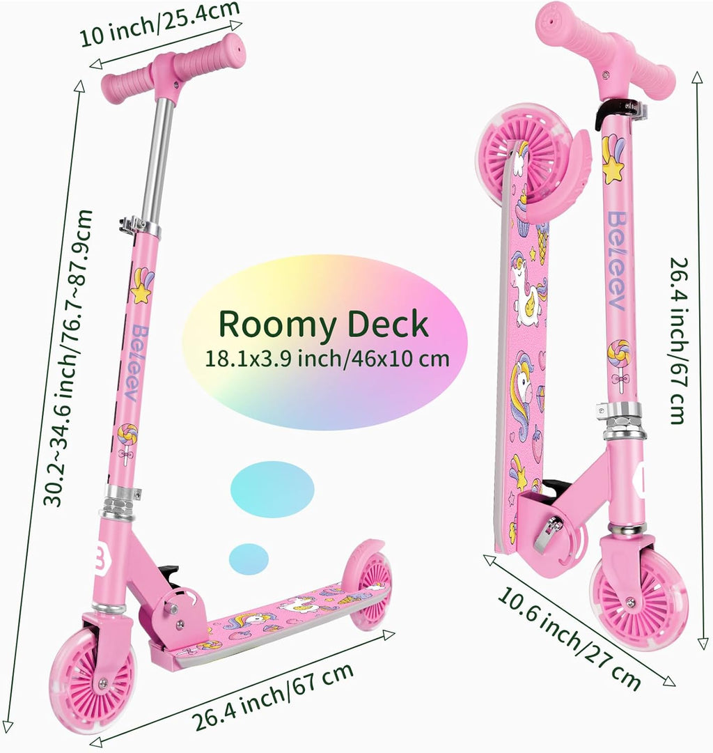 BELEEV V2 Kids Scooter - Light-Up Wheels, Adjustable Height, Lightweight Design | Ages 3-12