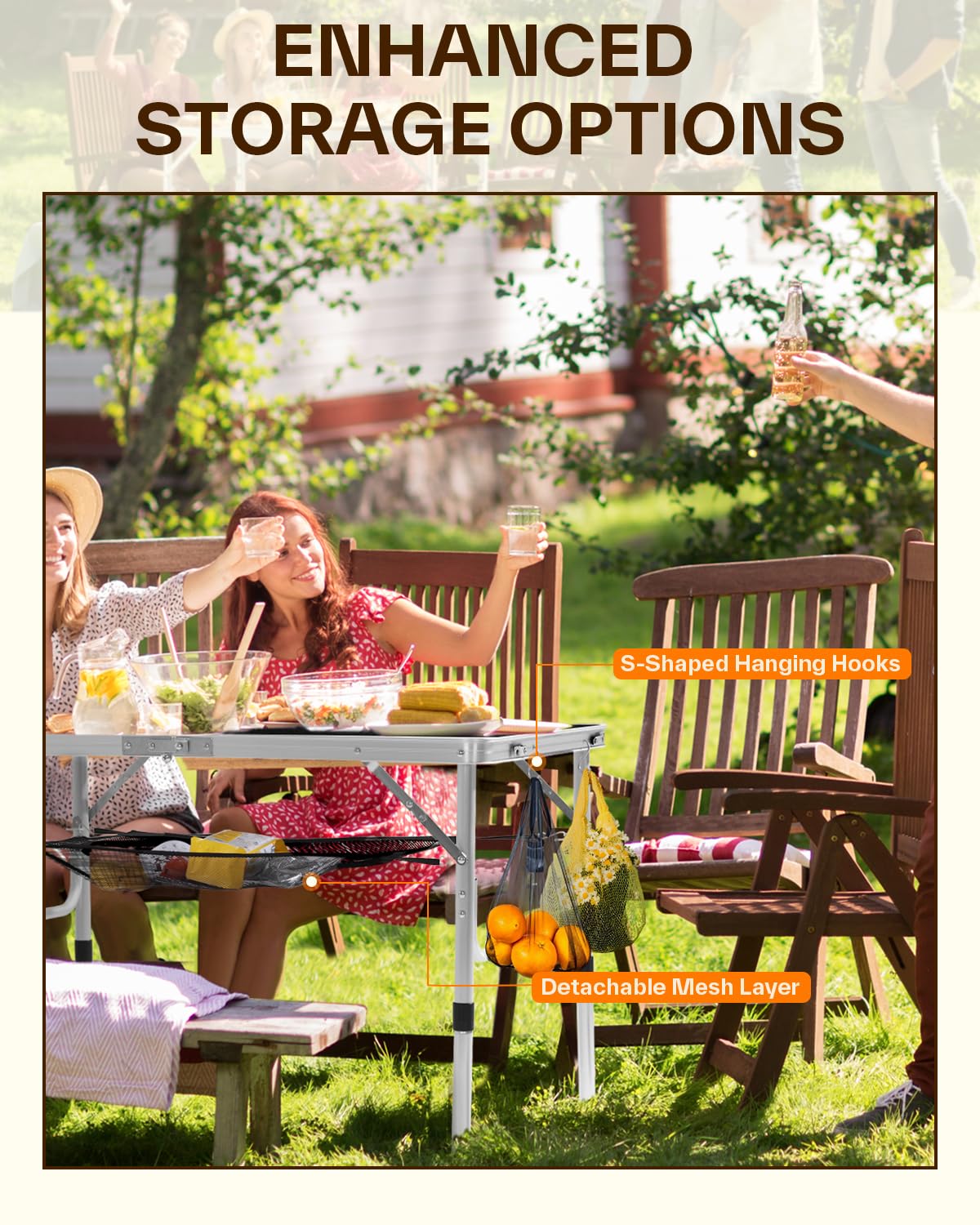 Sportneer Folding Table: Adjustable Height Camping Essentials 23.6" L x 15.7" W 2 Height with Mesh Layer - Compact & Portable Small Folding Table for Outdoor Camp Garden Picnic BBQ Dining Cooking