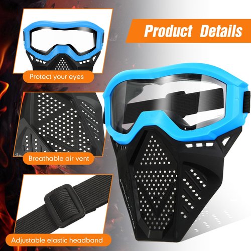RoundFunny 8 Pack Tactical Mask for Kids with Safety Goggles to Protect Eyes, Full Mask Eye Protection for Christmas Kids Gifts CS Airsoft Shooting Game Party(Bright Color)