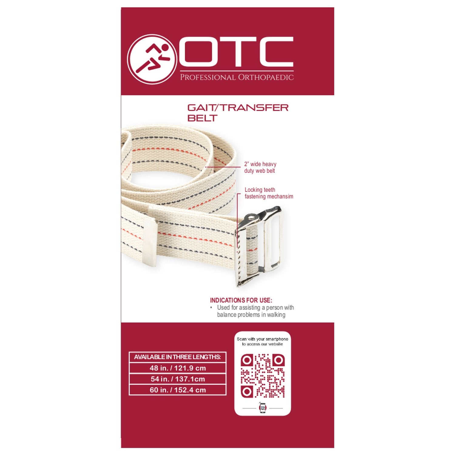 OTC Gait Transfer Belt Support Hold for Caregiver, White, 48 Inch