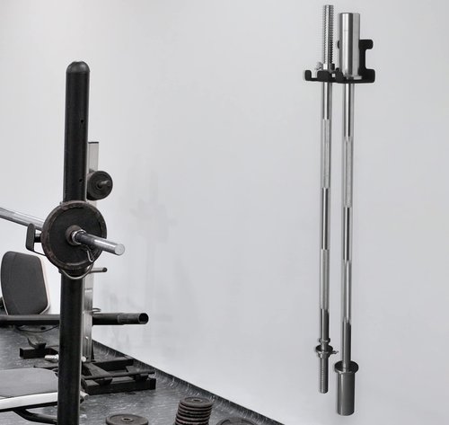 Barbell Holder Wall Mount Heavy Duty Vertical Barbell Holder Weight Bar Holder for Olympic Barbell, Curl bar, Commercial or Home Gym Accessory (Black-double, fits 33mm bar)