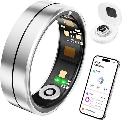 Fvtga Smart Health Ring - Fitness Tracker with Heart Rate & Sleep Monitoring | IP68 Waterproof, Silver, Size 8