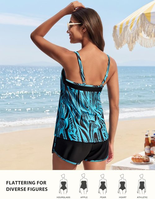Hanna Nikole Women's Tankini Swimsuit - Tummy Control Two-Piece with Athletic Pockets | Comfortable Swim Shorts