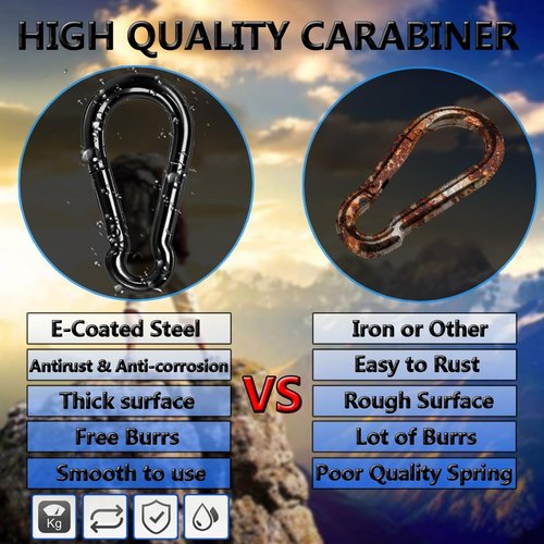 Heavy Duty Black Carabiner Clip by [Brand Name] - Spring Snap Hook for Camping, Hiking, Fishing & More
