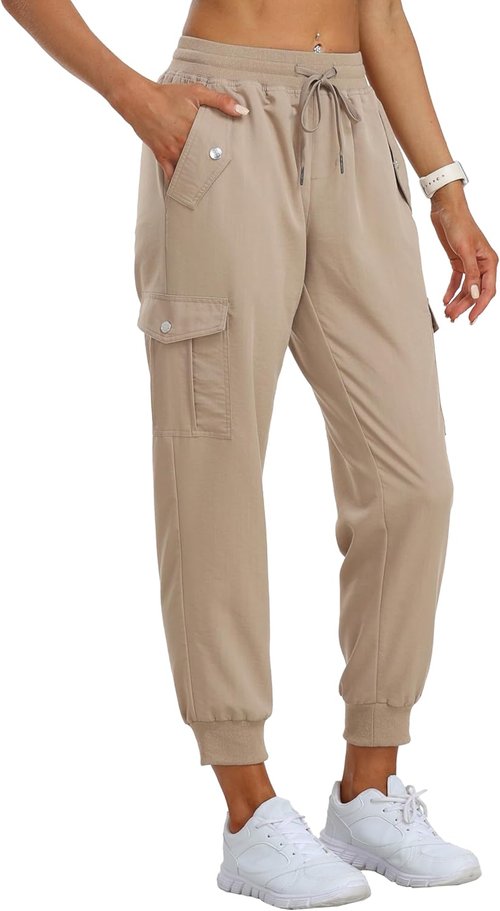 MoFiz Women's Cargo Pants - Lightweight Athletic Joggers for Hiking & Travel | Elastic Waist with Pockets