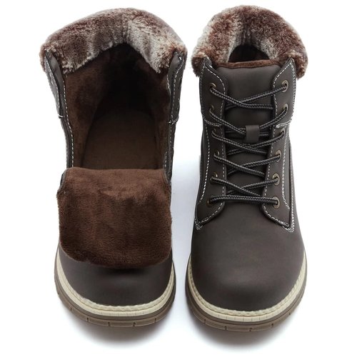 COTTIMO Women's Winter Snow Hiking Boots - Insulated Warm Work Boots for Women, Waterproof Non-Slip Fur-Lined Ankle Boots, Fashion Brown Lightweight Outdoor Shoes Size 9
