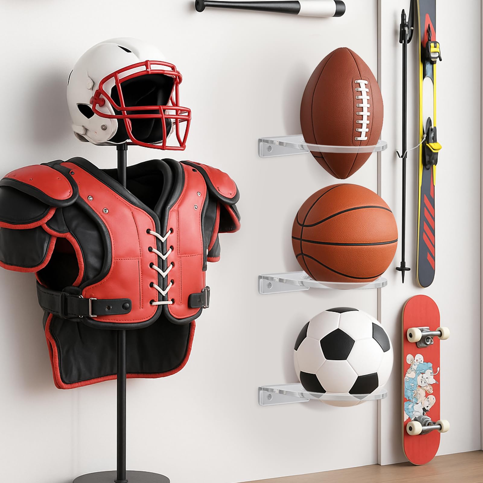 TRINENOX Acrylic Basketball Wall Mount – Clear Ball Display Rack for Basketball & Soccer