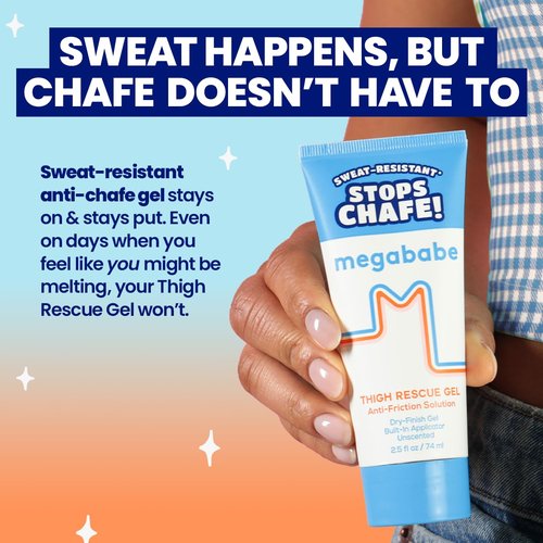 Megababe Thigh Rescue Gel - Clear Anti-Friction Barrier for Chafing | Sweat-Resistant & No-Mess Applicator | 2.5 fl oz
