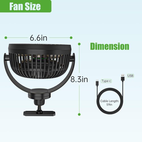 10L0L Usb Golf Cart Fan - Magnetic Mount,rechargeable,56H Battery,Silent 360° Adjustable,For Golf & RV