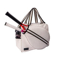Remobia Hicol White PU Leather Women Large Sports Handbag Tennis Racket Shoulder Bag Tennis Tote Bag for 2 Rackets, with Water Bottle Holder