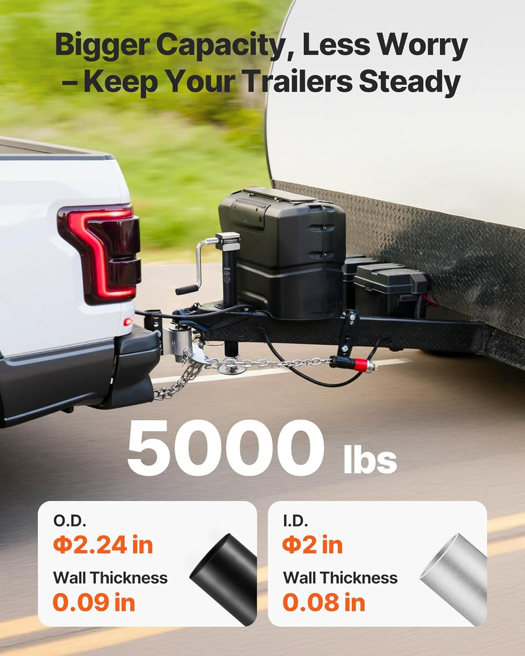 VEVOR 5000 lbs A-Frame Trailer Jack - 15-Inch Vertical Travel with Adjustable 7-Level Drop Leg & Drill Socket