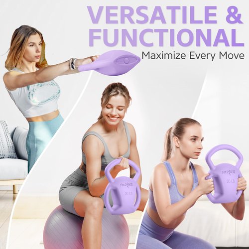 Yes4All Kettlebell, 5-25lb Strength Training Kettlebells for Women, Wide Multi-grip Textured Handle for Home Gym Exercises & Full Body Workout (20lbs - Purple)