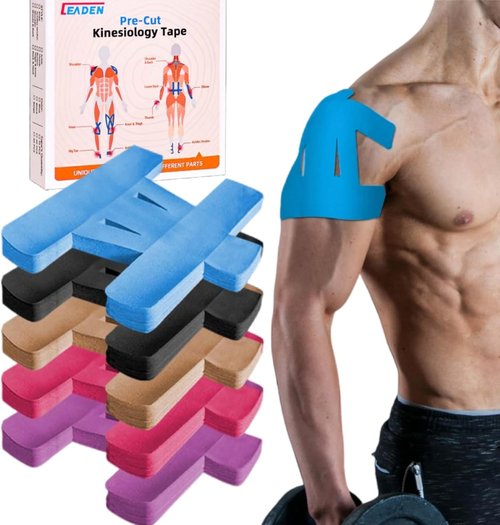 IEADEN Kinesiology Tape - 10 Pcs for Shoulder Support & Pain Relief | Waterproof, Elastic, Hypoallergenic, Blue
